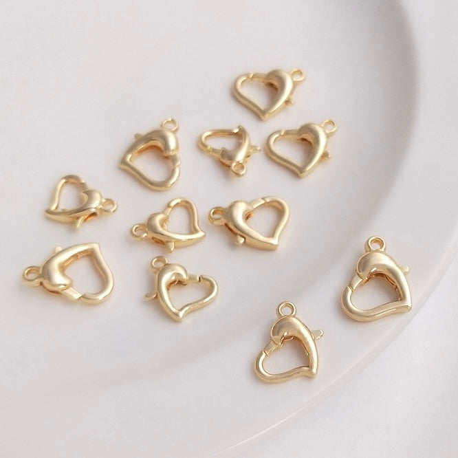 Heart-shape Lobster Clasps 14k gold-plated Tarnish Resistant